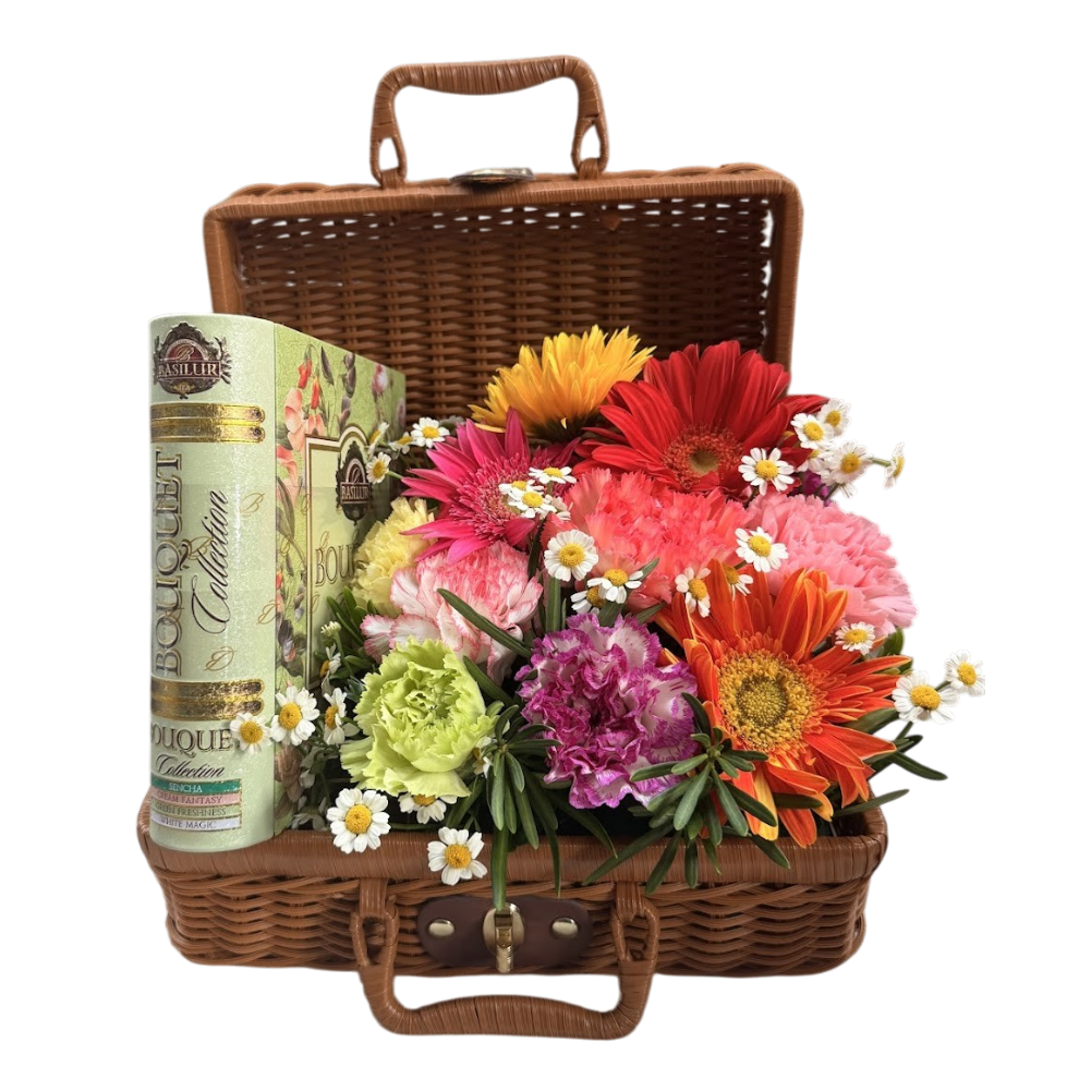 Picnic Basket: Gerbera Carnation + Balisur Tea set