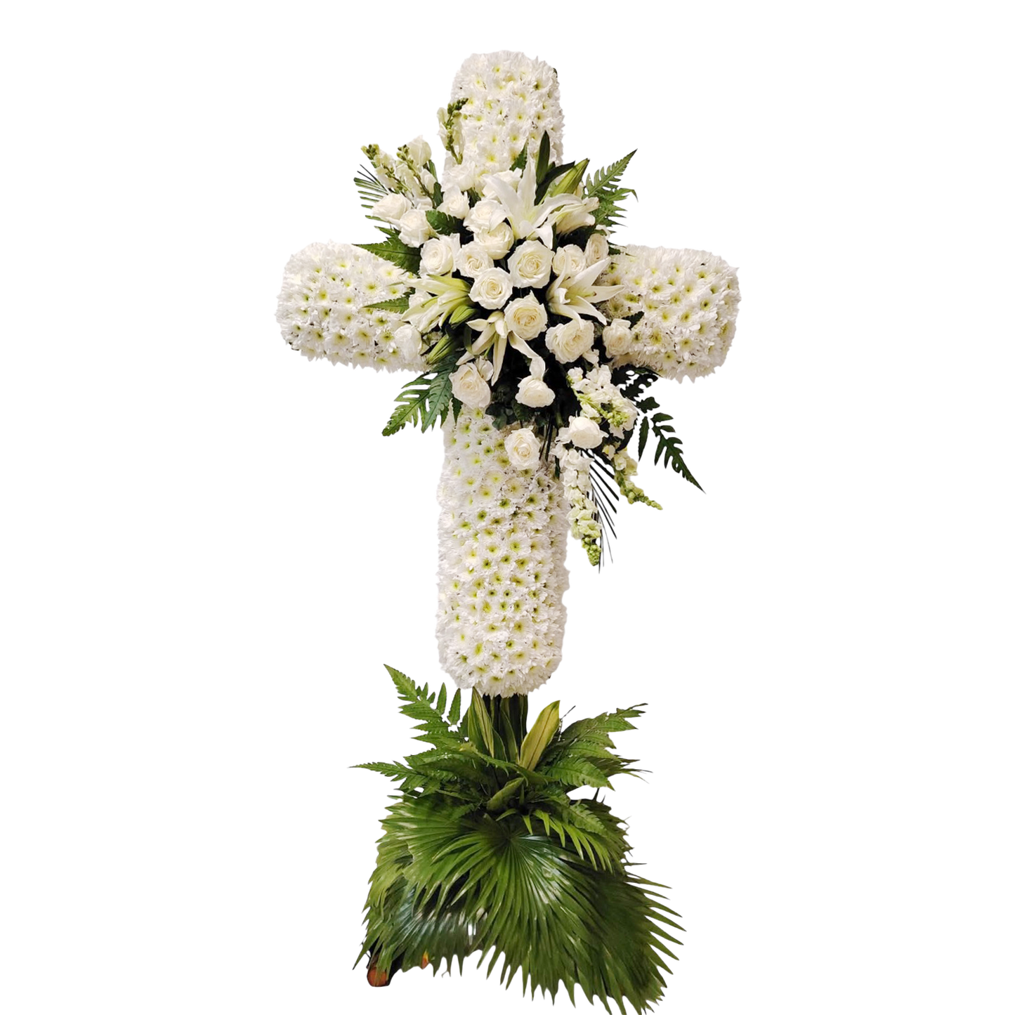 All White Sympathy Floral Cross