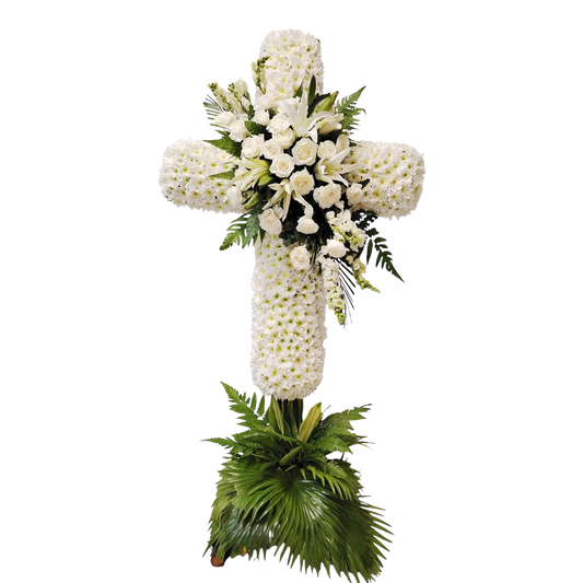 All White Sympathy Floral Cross